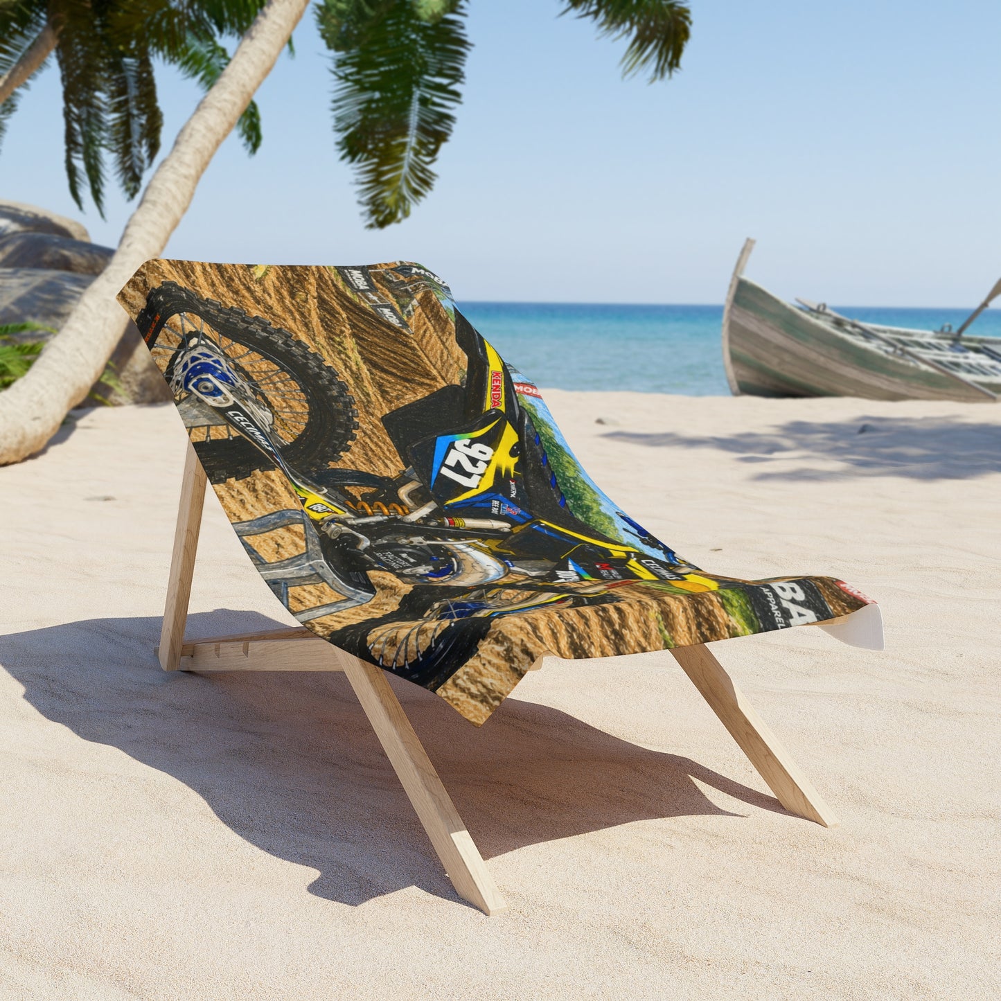 Motocross Dirt Bike Beach Towel — Yellow 927 Racing Design