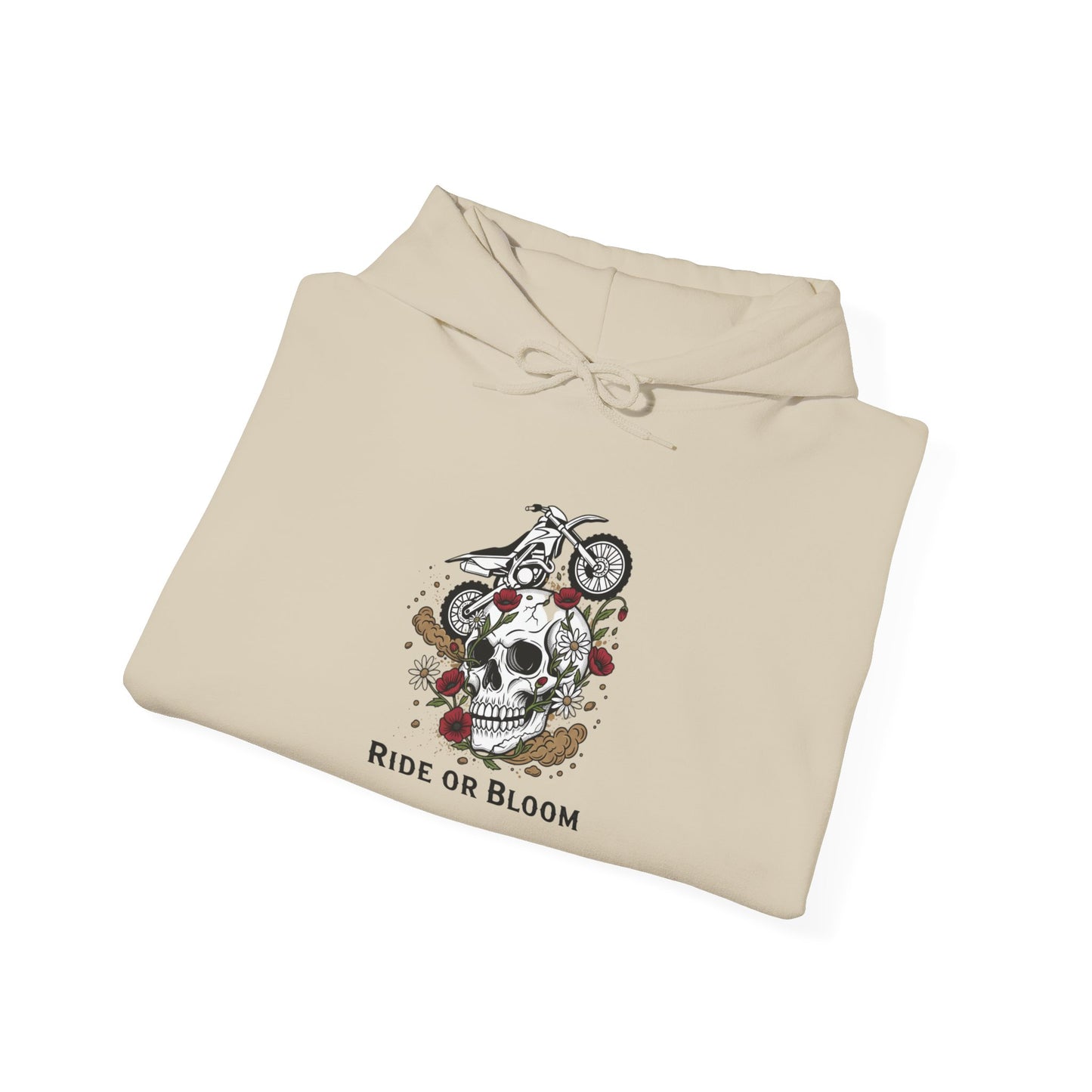 Ride or Bloom Skull Motorcycle Hoodie — Biker Floral Graphic Sweatshirt