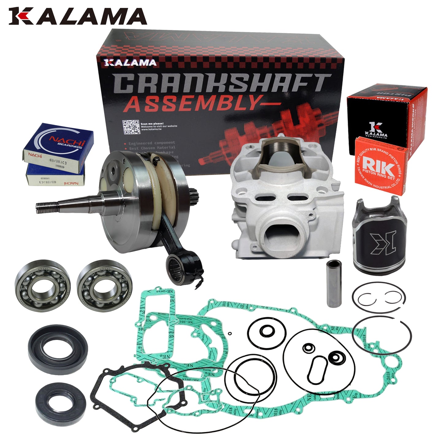 KALAMA Engine Rebuild Kit for Yamaha YZ250 YZ 250 2003~2023 Crankshaft, Cylinder, Crank Bearings, Oil Seals, Piston Kit, Engine Gasket Set