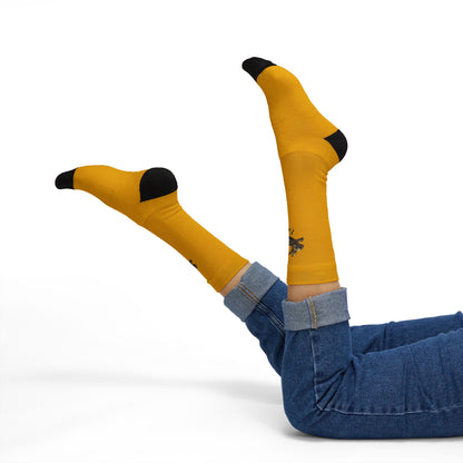 Kalama Easter Club Gold Sublimation Crew Socks with Small Black Lizard Graphic