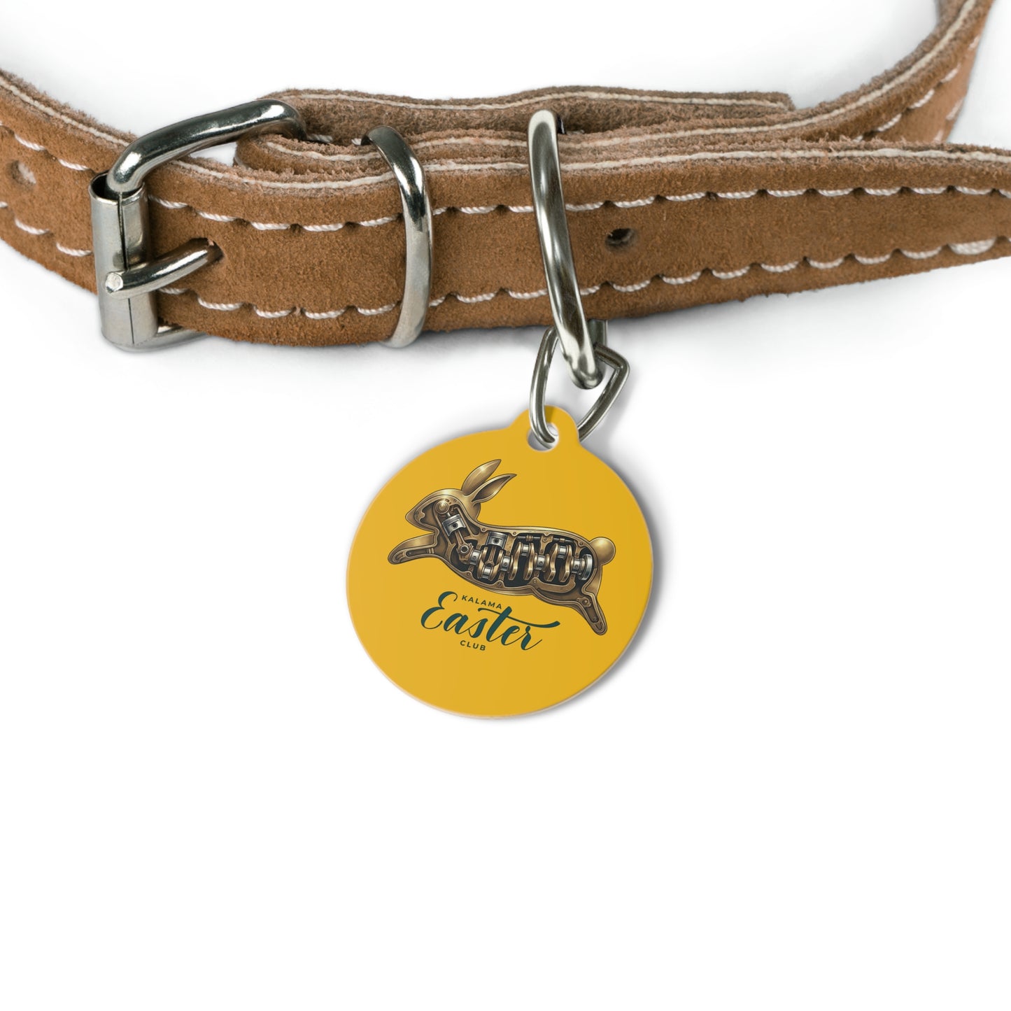 Kalama Easter Club Bunny Pet Tag — Yellow Round Personalized Dog & Cat ID Charm
