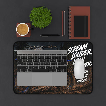 Motocross Desk Mat — “Scream Louder, Lean Deeper” Dirt Bike Gaming/Work Mouse Pad
