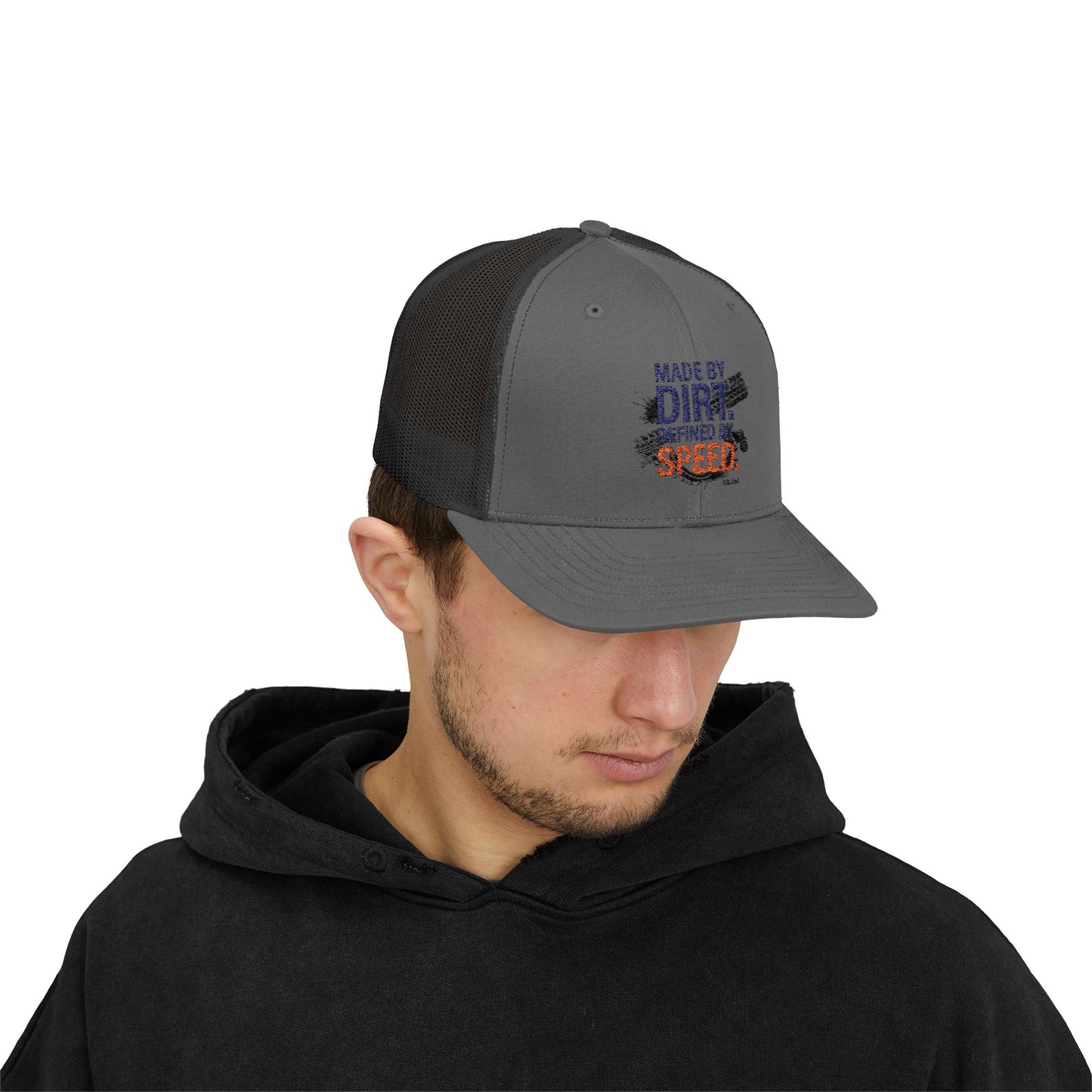 Made By Dirt Defined By Speed Snapback Trucker Cap — Racing Off‑Road Hat for Motorsports Enthusiasts