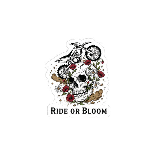 Ride or Bloom Skull Motorcycle Sticker — Floral Moto Kiss-Cut Decal