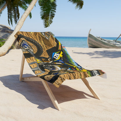 Motocross Dirt Bike Beach Towel — Yellow 927 Racing Design