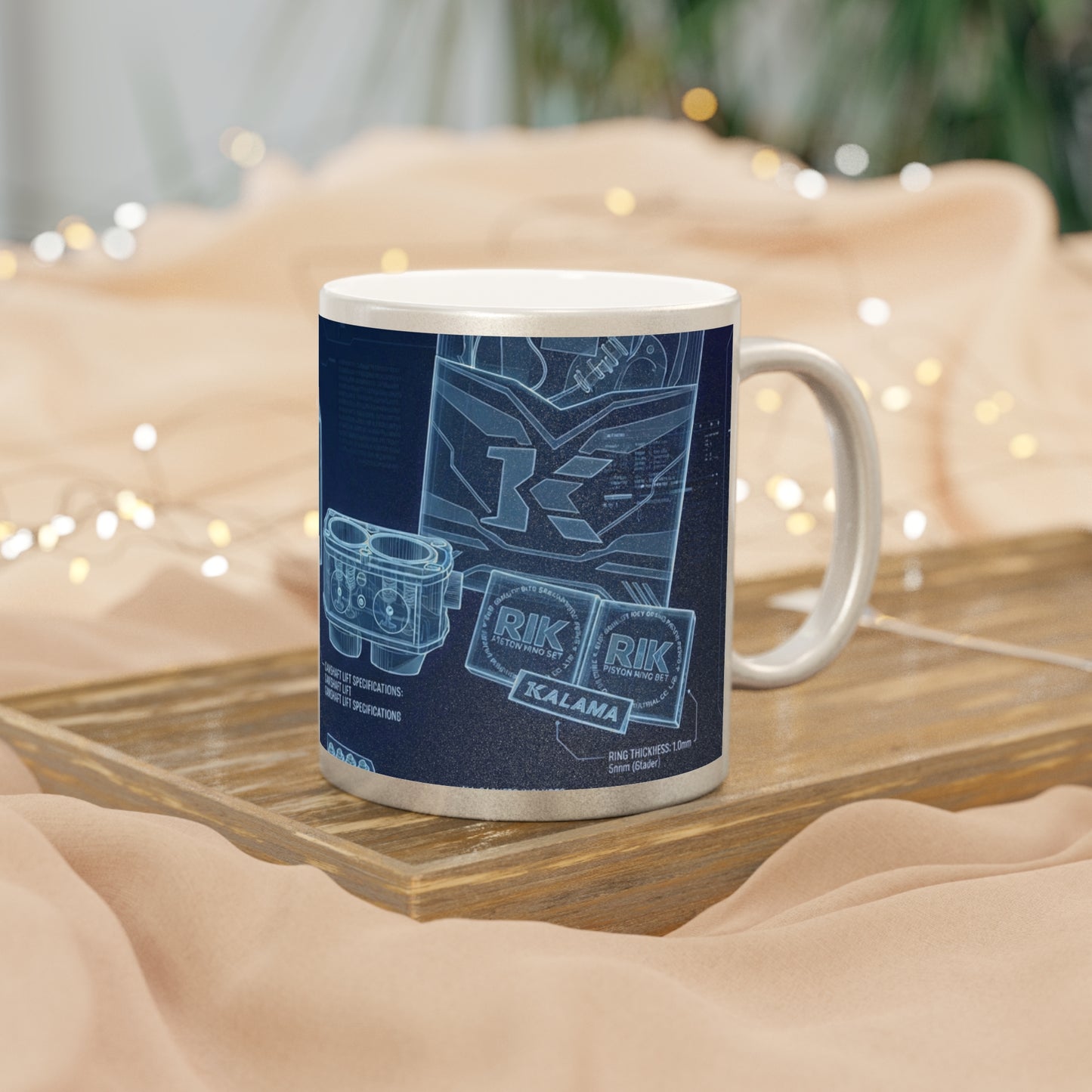Blueprint Coffee Mug — Vintage Engine Schematic Metallic Mug