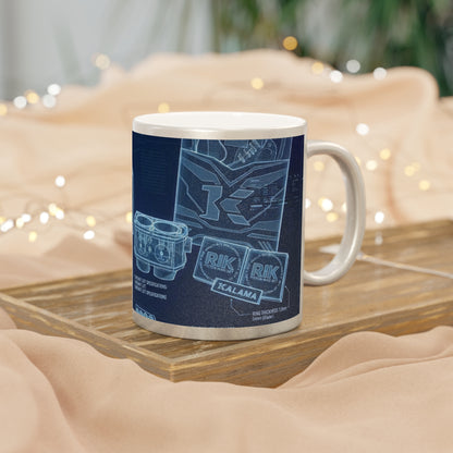 Blueprint Coffee Mug — Vintage Engine Schematic Metallic Mug