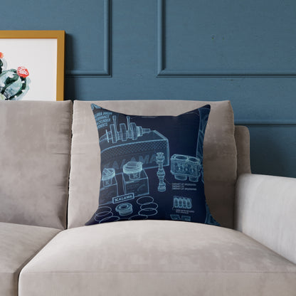 Navy Blue Blueprint Kitchen Pillow — Culinary Sketch Square Throw Pillow