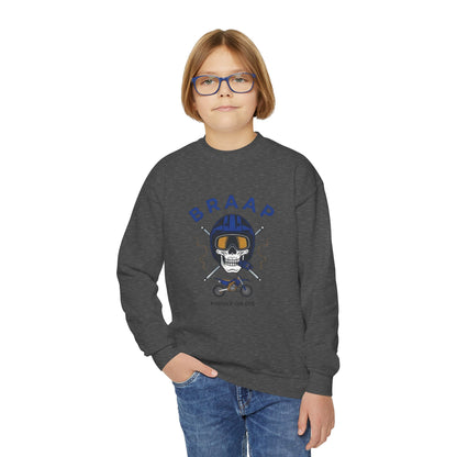 Youth Motorcycle 'BRAAP' Crewneck Sweatshirt – Skull Rider Graphic