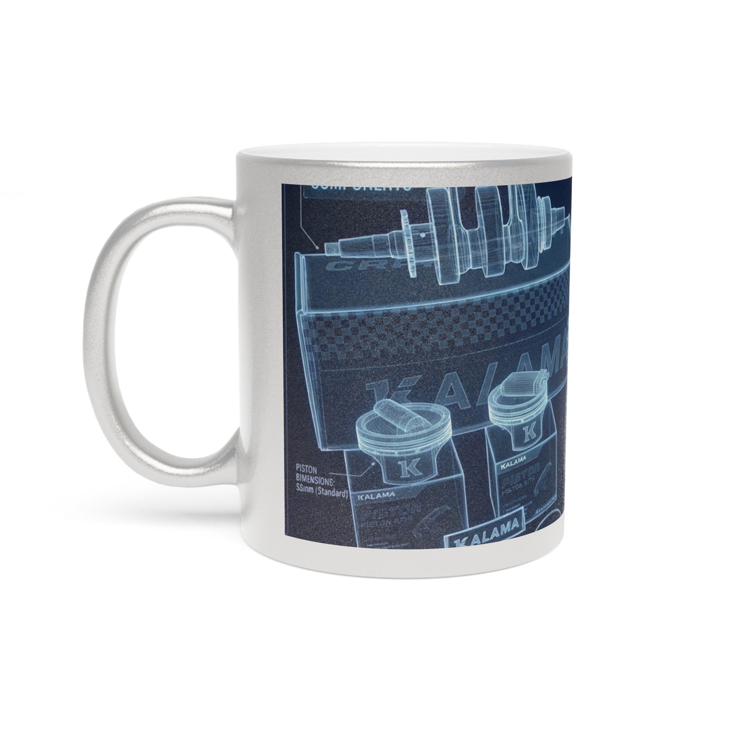 Blueprint Coffee Mug — Vintage Engine Schematic Metallic Mug
