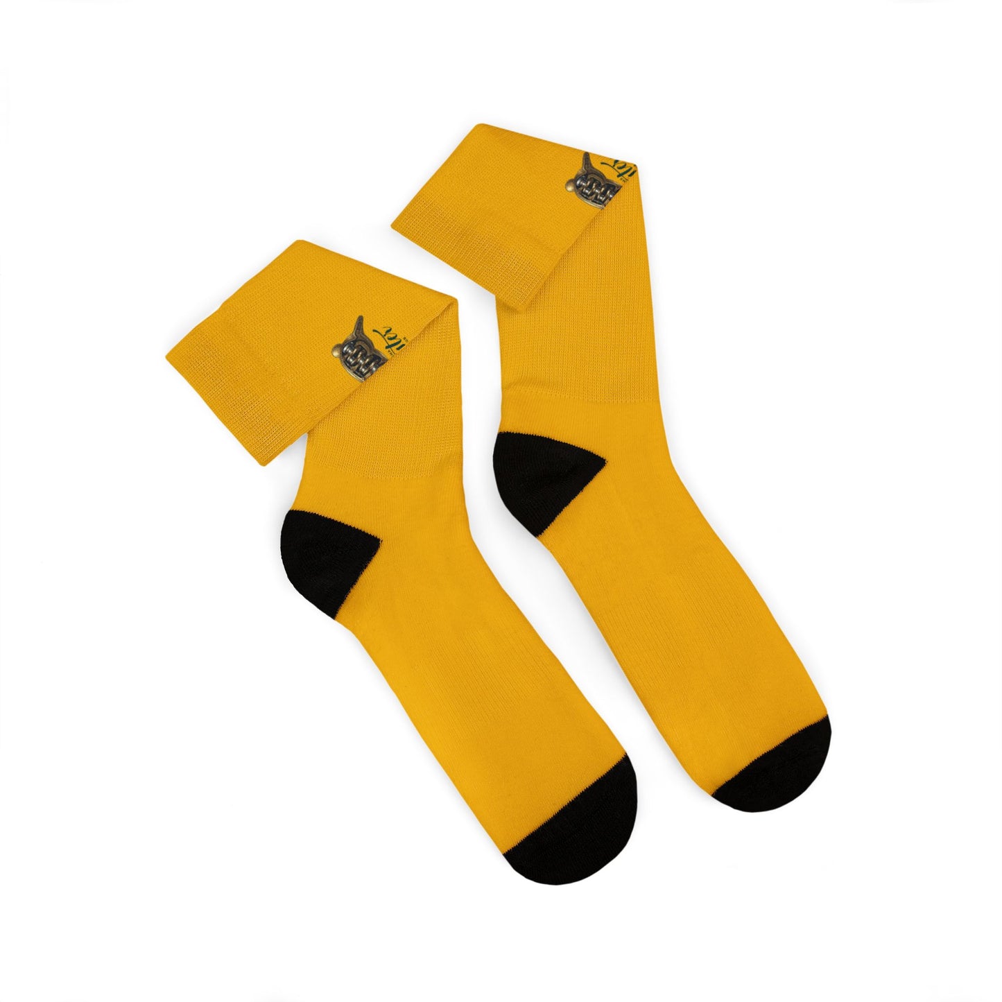 Kalama Easter Club Gold Sublimation Crew Socks with Small Black Lizard Graphic