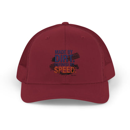 Made By Dirt Defined By Speed Snapback Trucker Cap — Racing Off‑Road Hat for Motorsports Enthusiasts