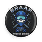 Braap 'Premix or Die' Motorcycle Button Magnet — Round Dirt Bike Helmet Skull Design