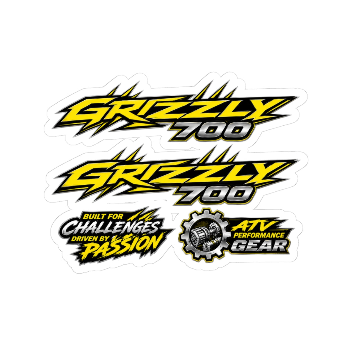 Grizzly 700 ATV Logo Kiss-Cut Sticker Pack — Yellow Performance Decals Color in Yellow