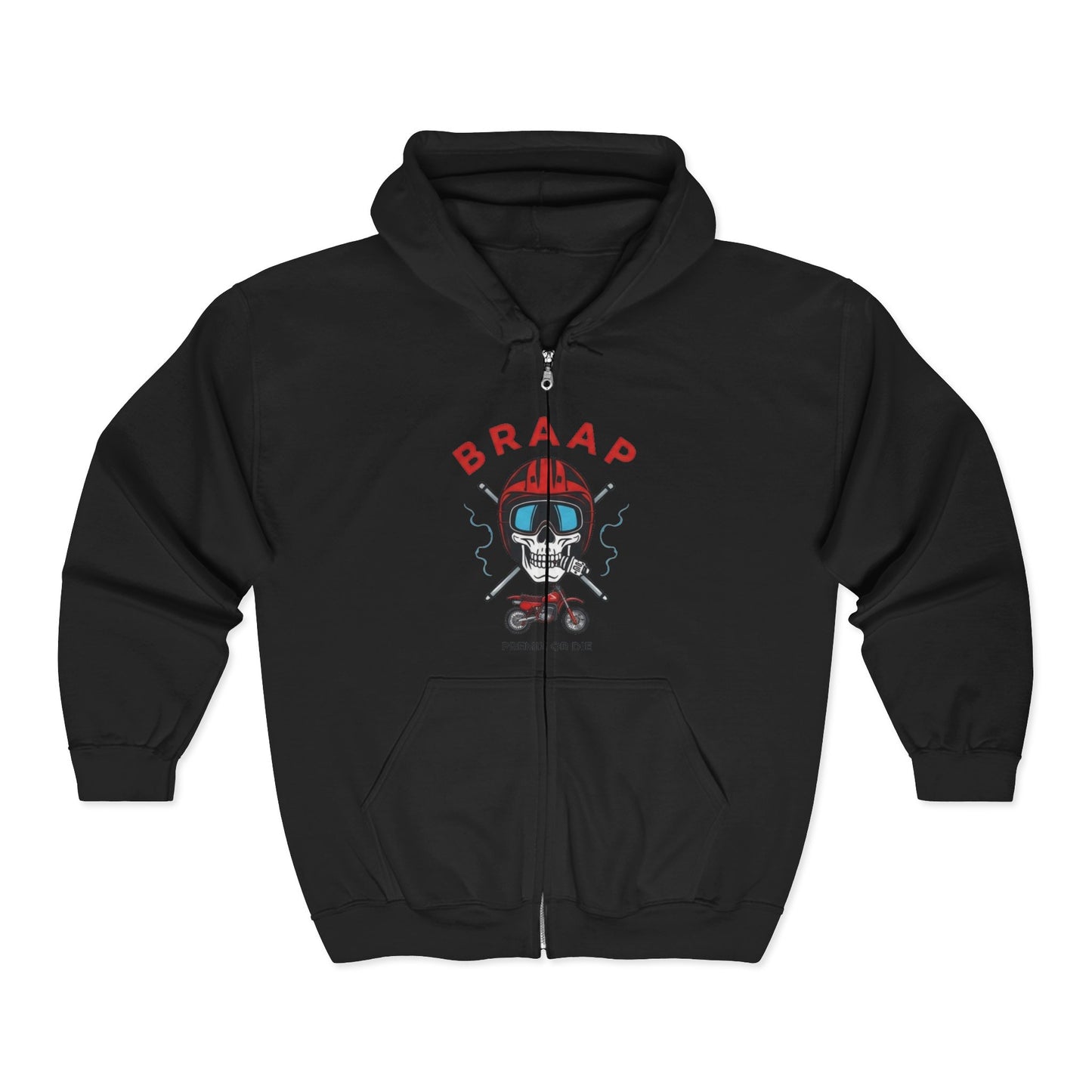 Braap Skull Motorcycle Zip Hoodie – Biker Racing Skull Design