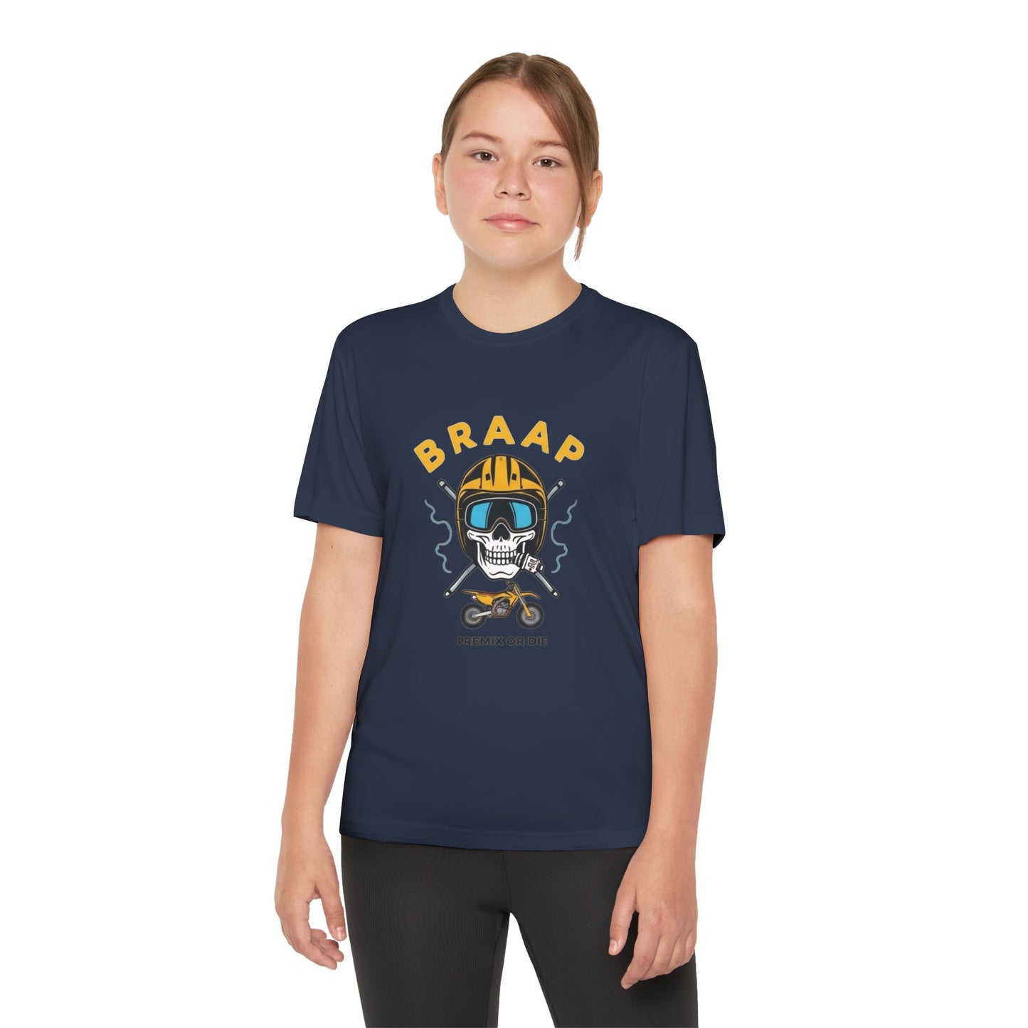 Youth Motocross Tee - "BRAAP" Skull Helmet Racer Shirt