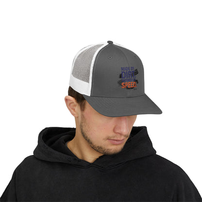 Made By Dirt Defined By Speed Snapback Trucker Cap — Racing Off‑Road Hat for Motorsports Enthusiasts