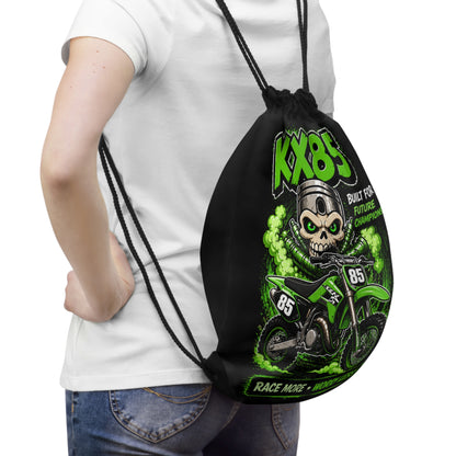 KX85 Dirt Bike Drawstring Bag – 'Race More, Worry Less' Youth Motocross Gym Sack