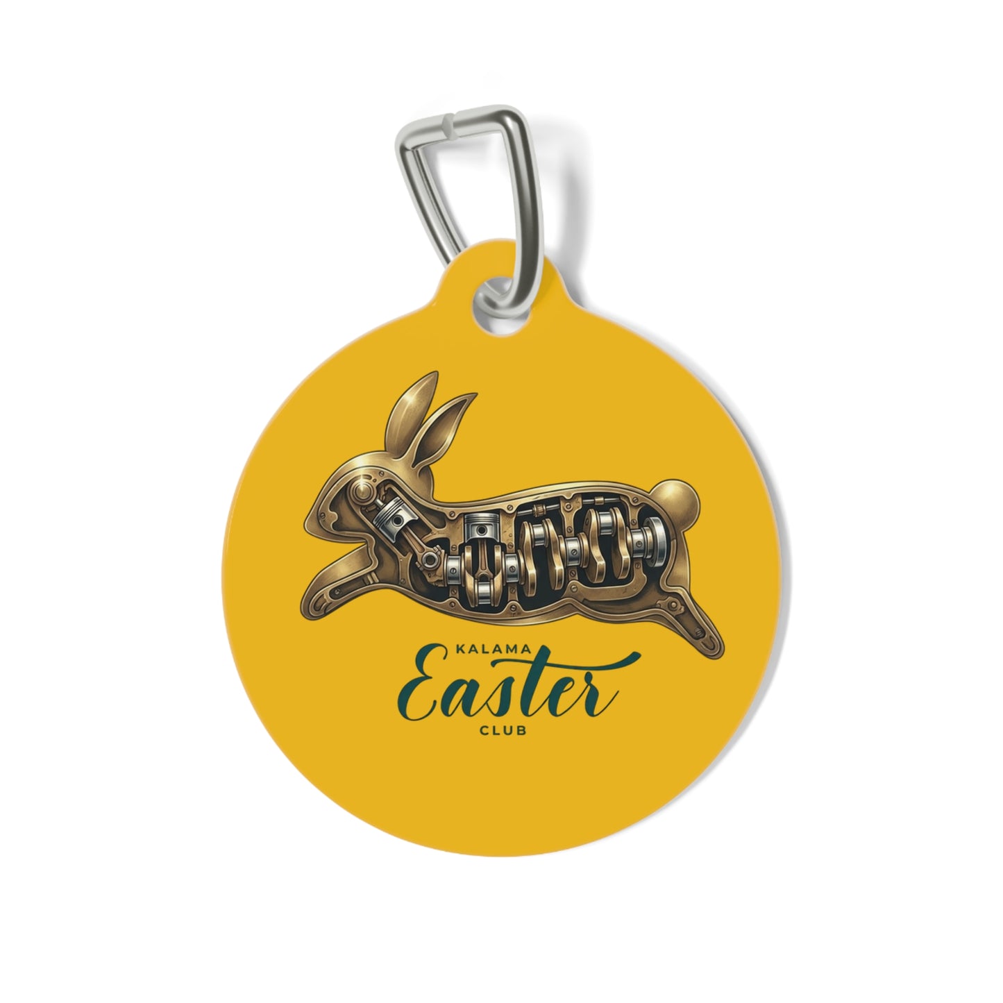 Kalama Easter Club Bunny Pet Tag — Yellow Round Personalized Dog & Cat ID Charm