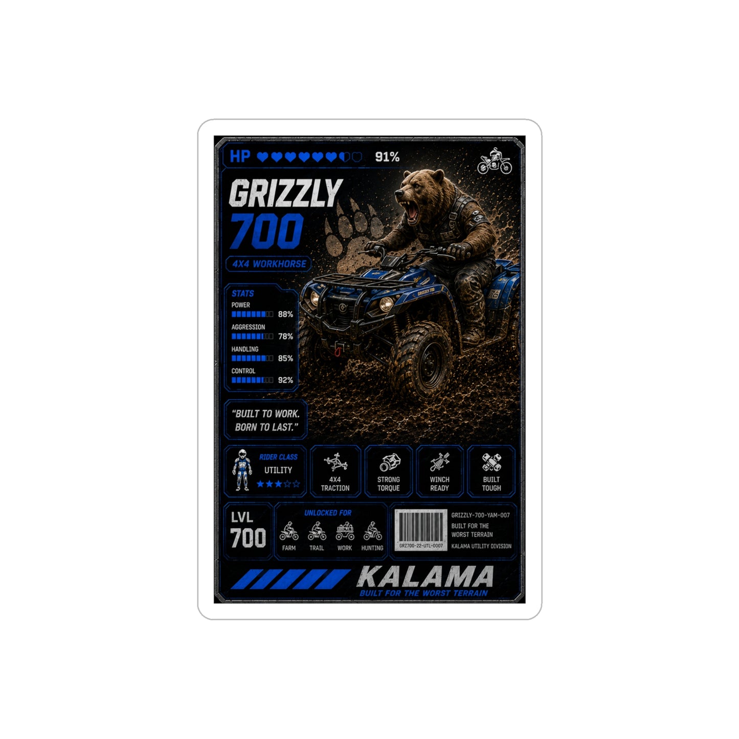 Grizzly 700 ATV Adventure Die-Cut Outdoor Sticker
