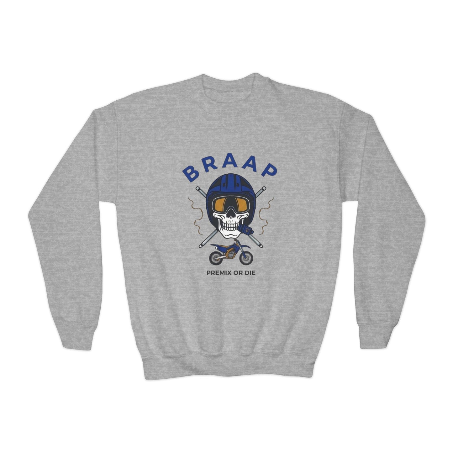 Youth Motorcycle 'BRAAP' Crewneck Sweatshirt – Skull Rider Graphic