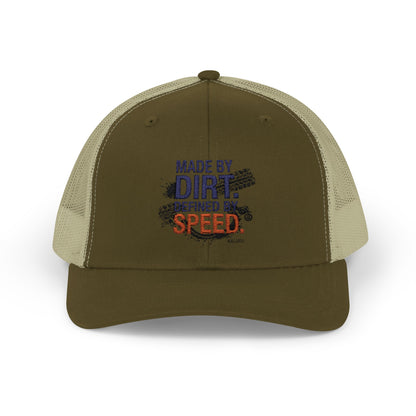 Made By Dirt Defined By Speed Snapback Trucker Cap — Racing Off‑Road Hat for Motorsports Enthusiasts