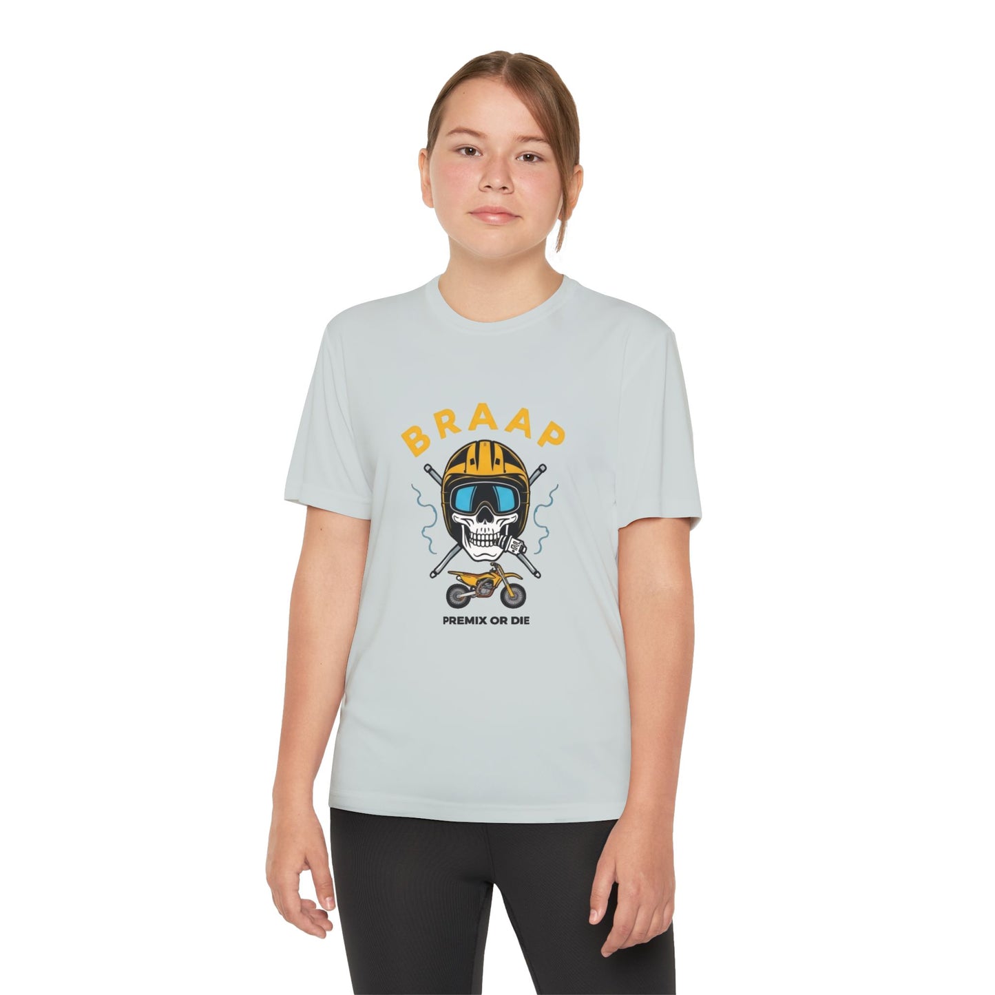Youth Motocross Tee - "BRAAP" Skull Helmet Racer Shirt