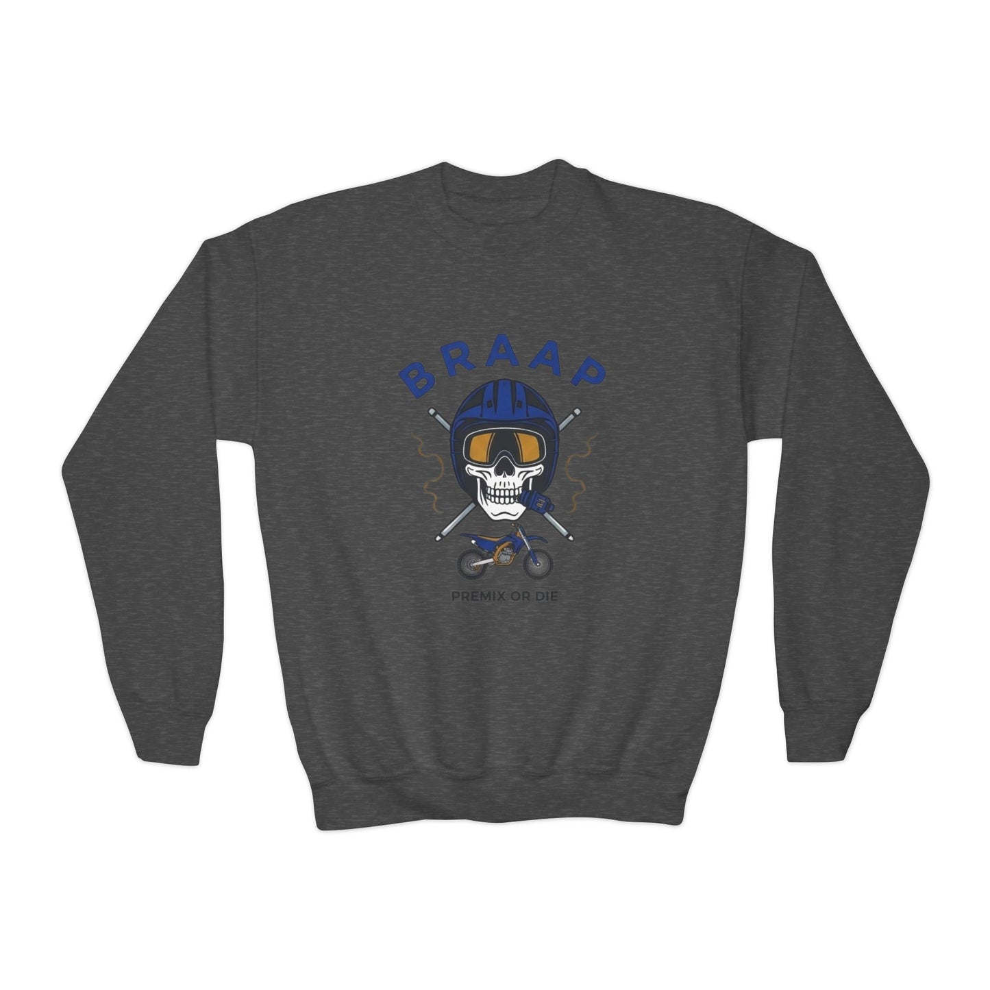 Youth Motorcycle 'BRAAP' Crewneck Sweatshirt – Skull Rider Graphic
