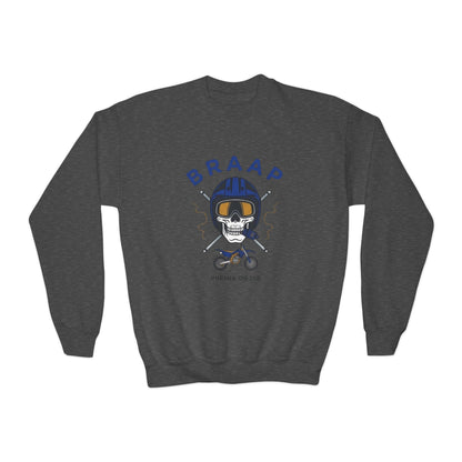 Youth Motorcycle 'BRAAP' Crewneck Sweatshirt – Skull Rider Graphic