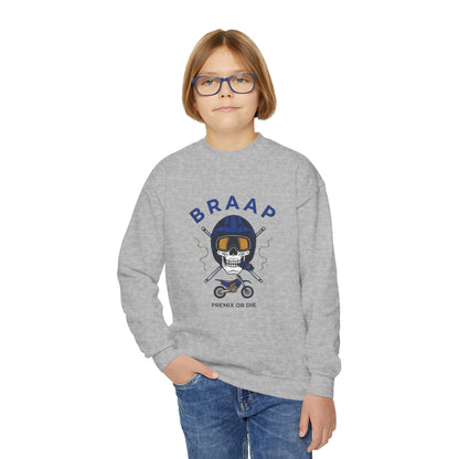 Youth Motorcycle 'BRAAP' Crewneck Sweatshirt – Skull Rider Graphic