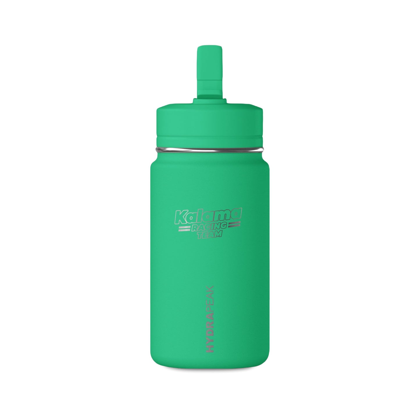 Mini 14oz Water Bottle with Kalama Racing Team Logo — Compact Straw Bottle for Kids & On-the-Go (Green)