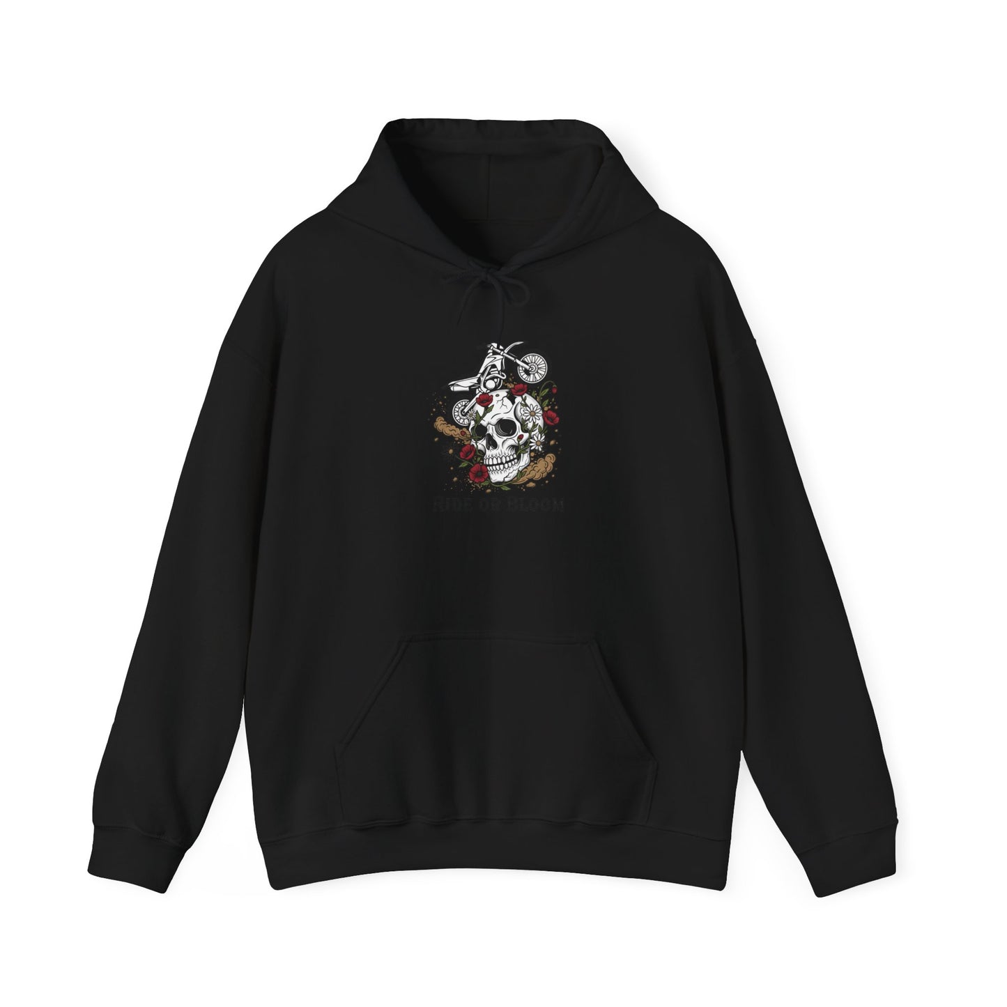 Ride or Bloom Skull Motorcycle Hoodie — Biker Floral Graphic Sweatshirt