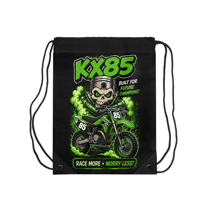 KX85 Dirt Bike Drawstring Bag – 'Race More, Worry Less' Youth Motocross Gym Sack