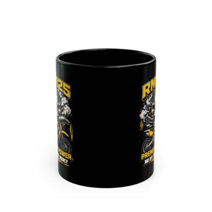 RM125 Skull Dirt Bike Mug — "Premix Power No EFI No Mercy" Black Coffee Cup
