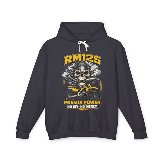 RM125 Premix Power Hoodie — Motorcycle Skull No EFI, No Mercy