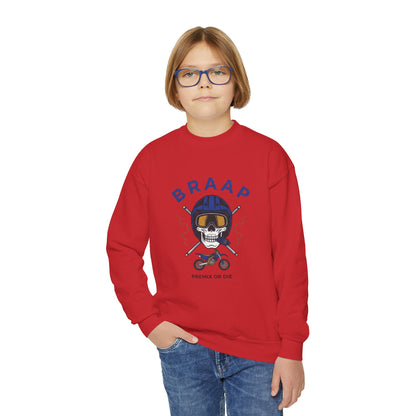 Youth Motorcycle 'BRAAP' Crewneck Sweatshirt – Skull Rider Graphic