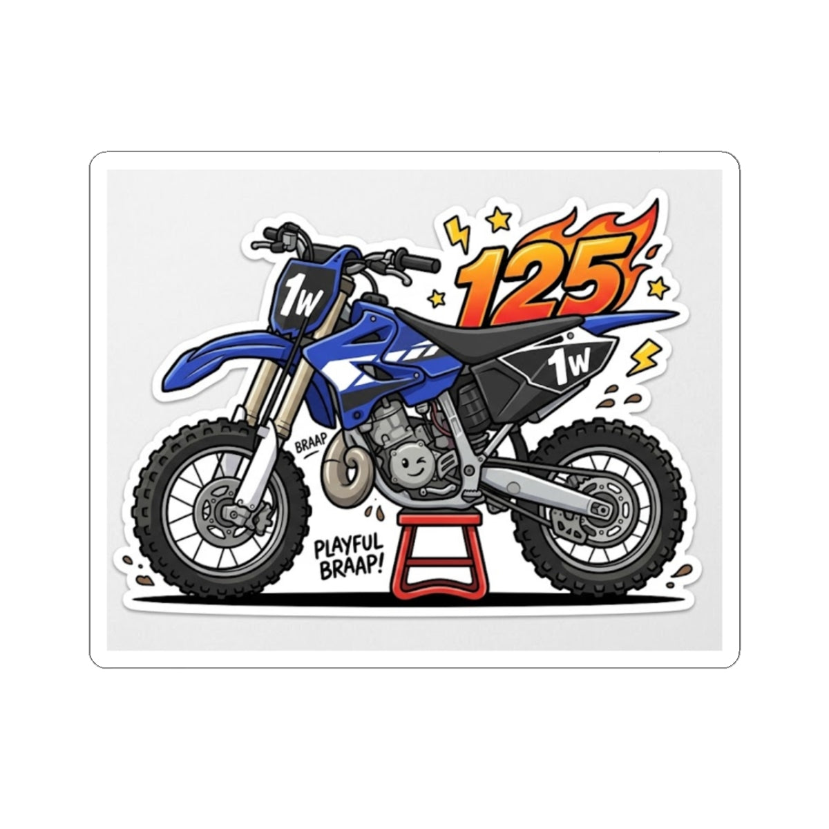 Dirt Bike 125cc Kiss-Cut Sticker — Playful Motocross Decal for Helmets & Laptops