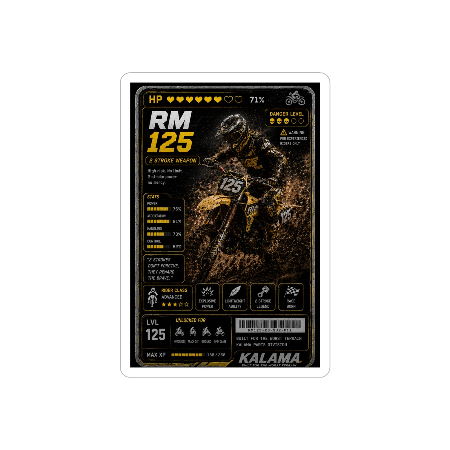 Motocross RM125 Racing Sticker — Die-Cut Transparent Outdoor Decal