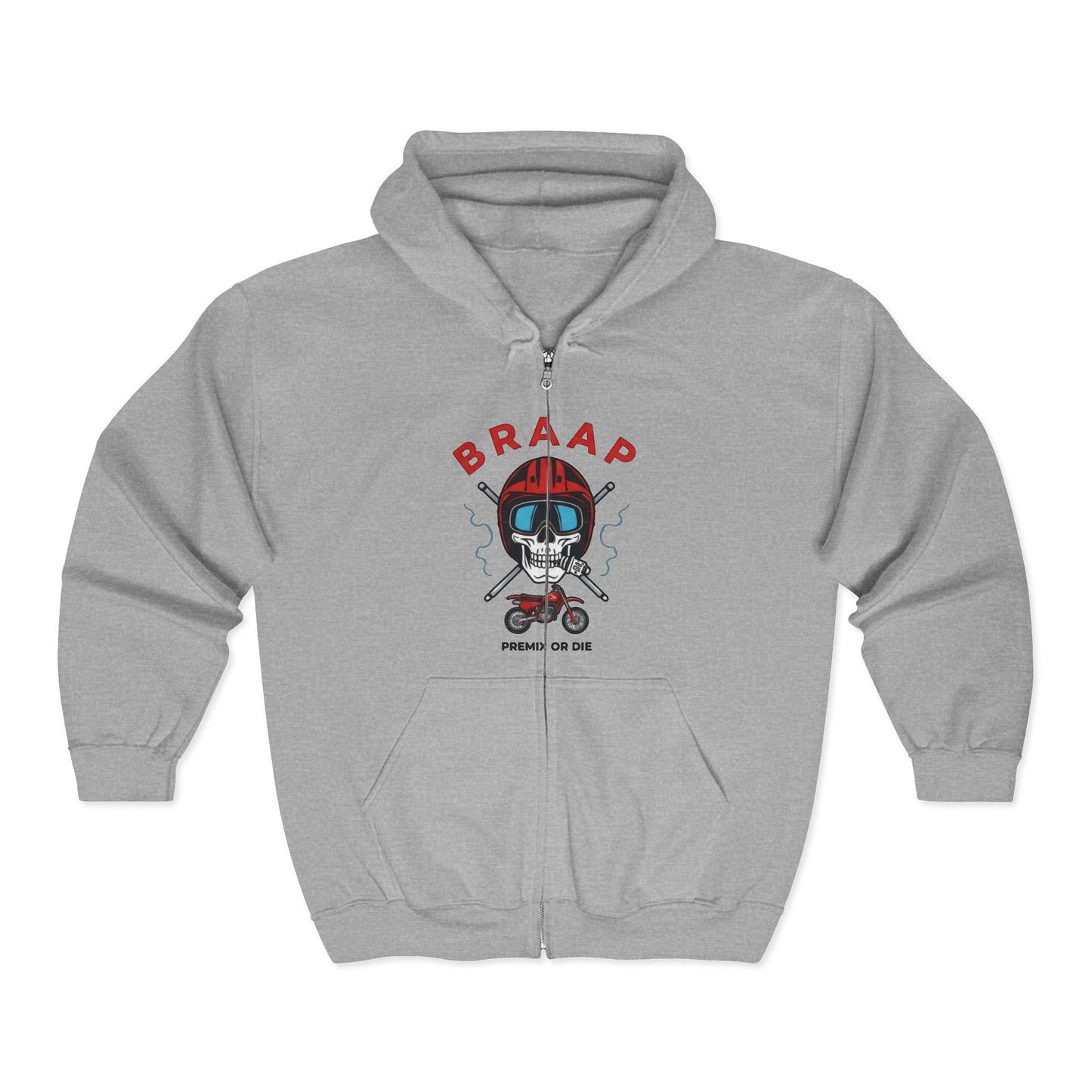 Braap Skull Motorcycle Zip Hoodie – Biker Racing Skull Design