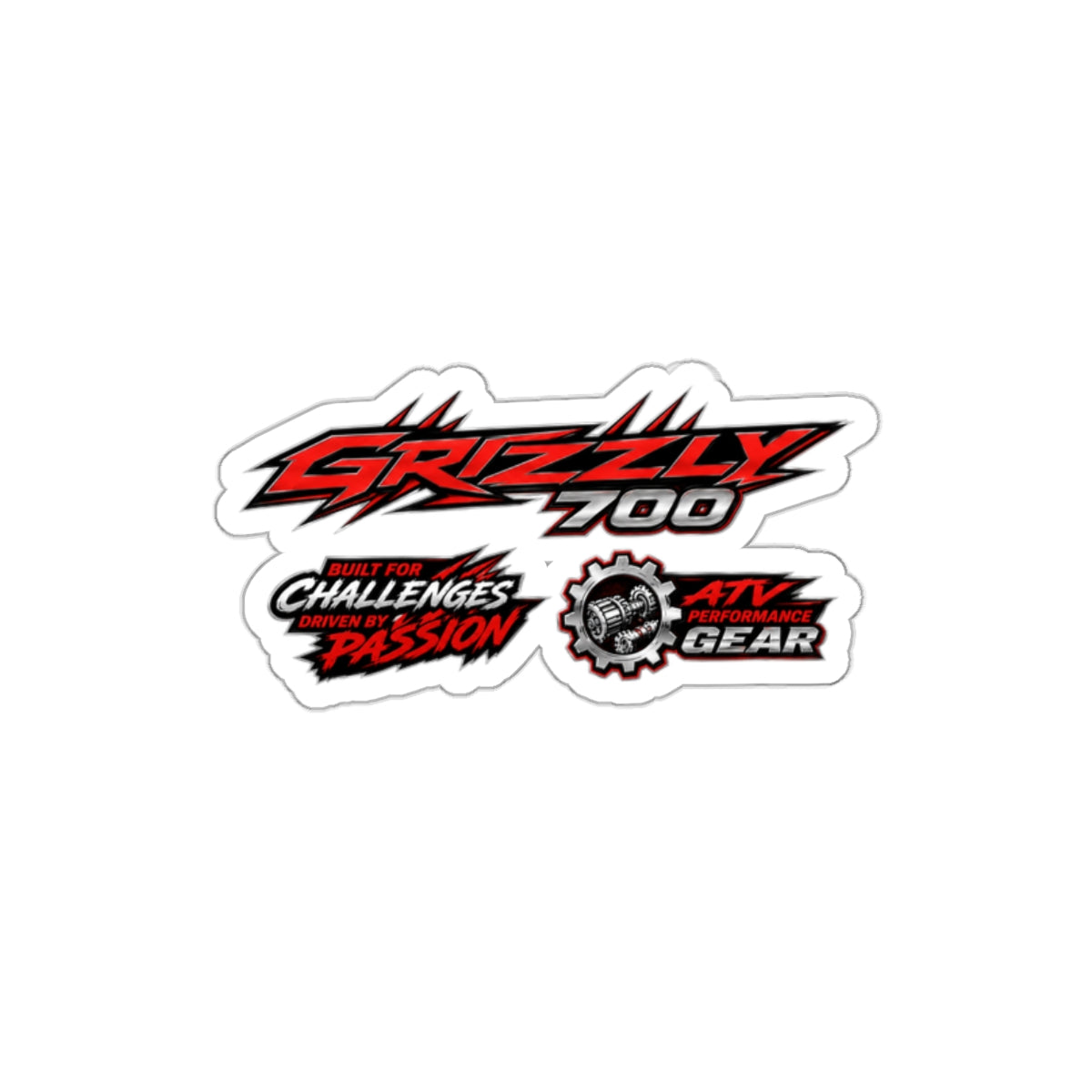 Grizzly 700 ATV Die-Cut Sticker Sheet — Off-Road Logo & 'Built for Challenges' Decals