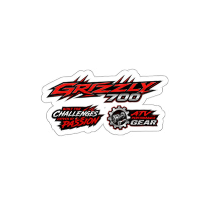 Grizzly 700 ATV Die-Cut Sticker Sheet — Off-Road Logo & 'Built for Challenges' Decals