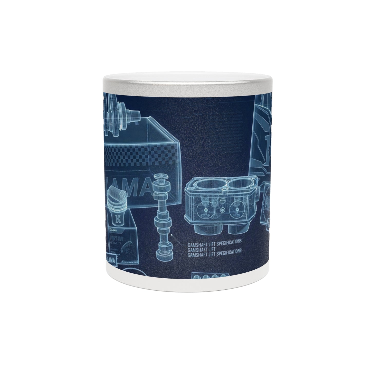 Blueprint Coffee Mug — Vintage Engine Schematic Metallic Mug