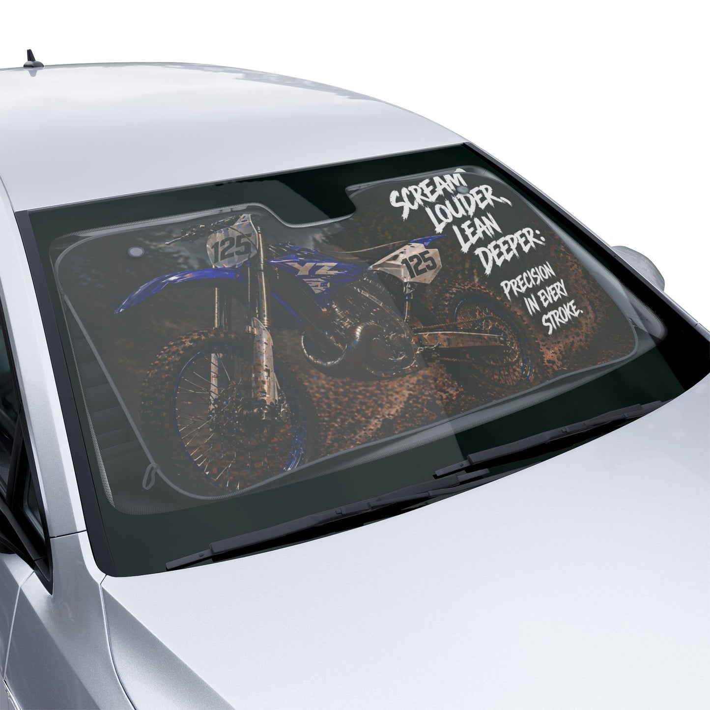Motorcycle Dirt Bike Car Sun Shade – “Scream Louder, Lean Deeper” Windshield Sunshade