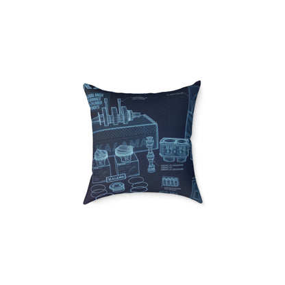 Navy Blue Blueprint Kitchen Pillow — Culinary Sketch Square Throw Pillow