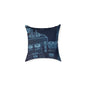 Navy Blue Blueprint Kitchen Pillow — Culinary Sketch Square Throw Pillow