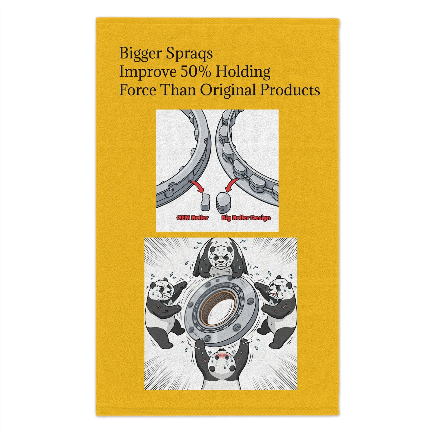 Rally Towel - 'Bigger Sprags Improve 50% Holding Force' Illustrated Panda Design (11x18)