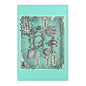 Aqua Retro Tech Comic Area Rug — Japanese Mechanical Parts Illustration
