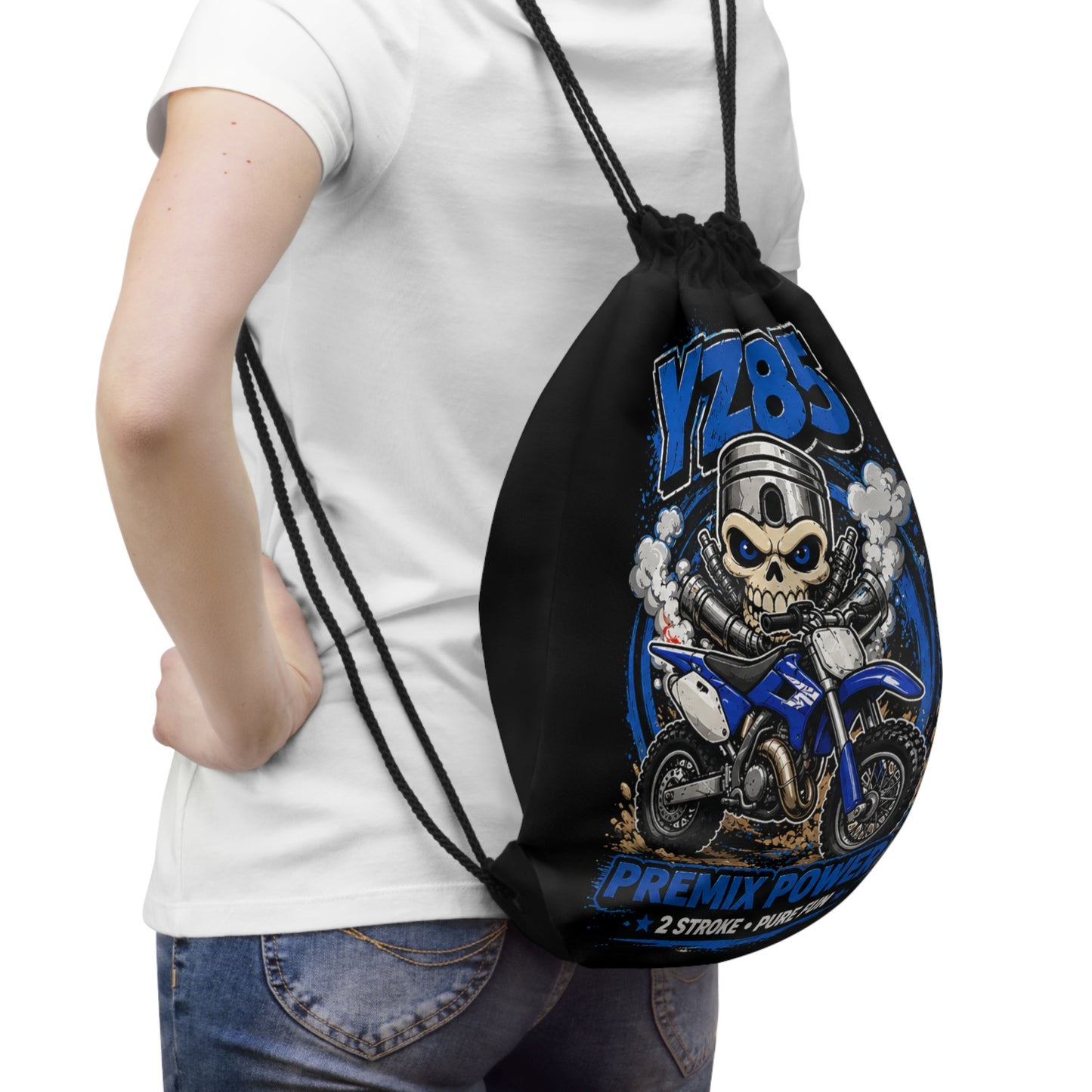 YZ85 Dirt Bike Drawstring Bag — 'Premix Power' 2-Stroke Motocross Gym Sack