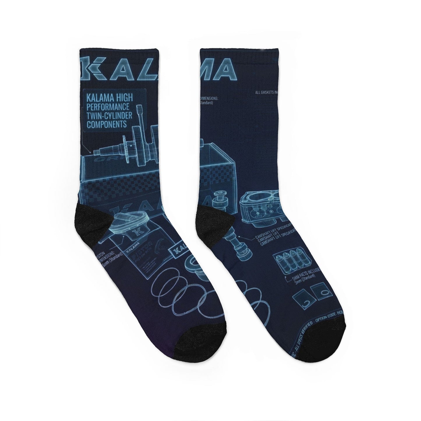 Blueprint Tech Crew Socks — Mechanical Blueprint Graphic Padded Socks