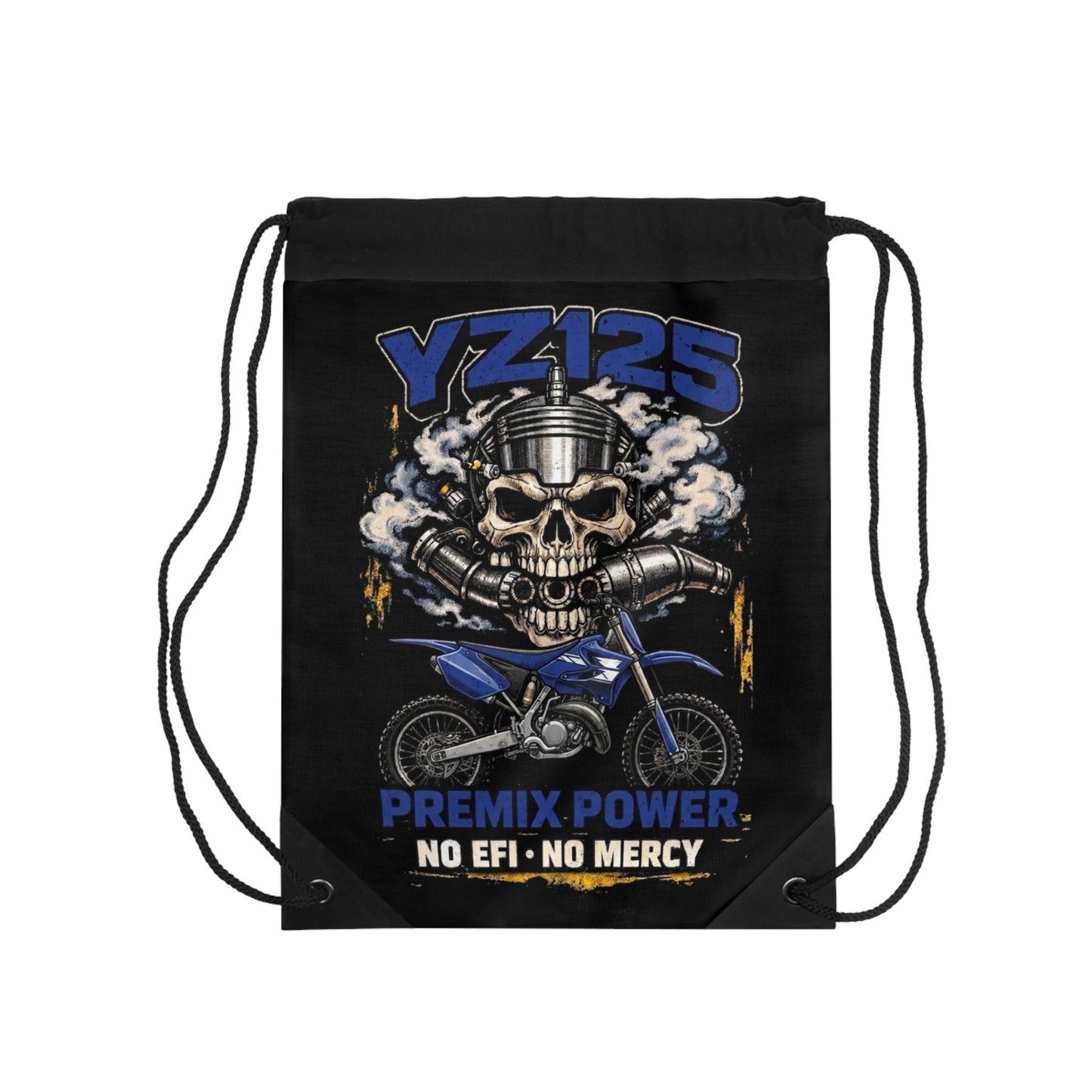 YZ125 Dirt Bike Drawstring Bag – "Premix Power No EFI No Mercy" Skull Moto Gym Sack